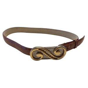 Vintage Milor Belt Womens Small Brown Leather Buckle Gold/Silvertone Buckle